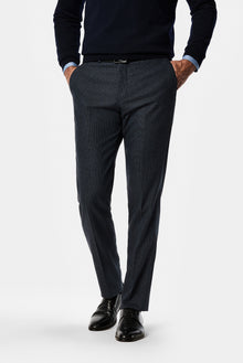 Koyu Lacivert 6 Drop Regular Fit Armürlü Yünlü Klasik Pantolon