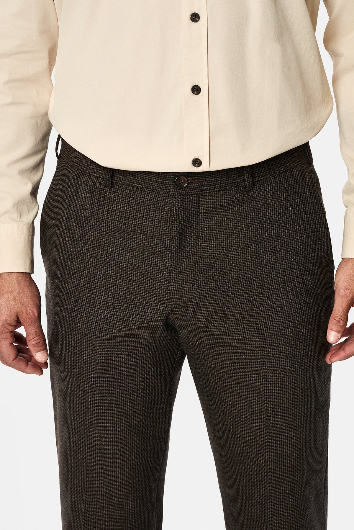 Orta Kahve 6 Drop Regular Fit Armürlü Yünlü Klasik Pantolon