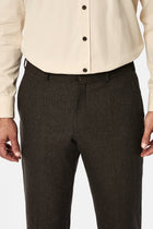 Orta Kahve 6 Drop Regular Fit Armürlü Yünlü Klasik Pantolon