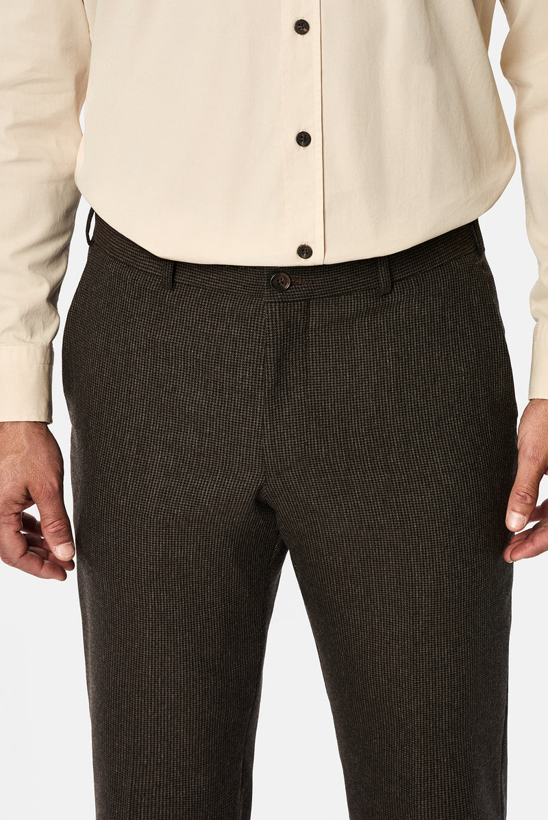 Orta Kahve 6 Drop Regular Fit Armürlü Yünlü Klasik Pantolon