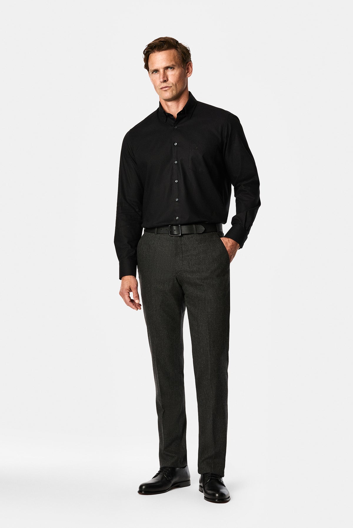 Koyu Antrasit 6 Drop Regular Fit Armürlü Yünlü Klasik Pantolon