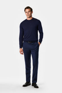 Koyu Lacivert 7 Drop Slim Fit Dar Kesim %100 Yün Desenli Klasik Kumaş Pantolon