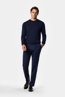 Koyu Lacivert 7 Drop Slim Fit Dar Kesim %100 Yün Desenli Klasik Kumaş Pantolon