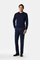 Koyu Lacivert 7 Drop Slim Fit Dar Kesim %100 Yün Desenli Klasik Kumaş Pantolon