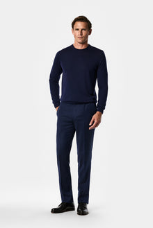 Koyu Lacivert 7 Drop Slim Fit Dar Kesim %100 Yün Desenli Klasik Kumaş Pantolon