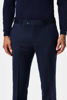 Koyu Lacivert 7 Drop Slim Fit Dar Kesim %100 Yün Desenli Klasik Kumaş Pantolon