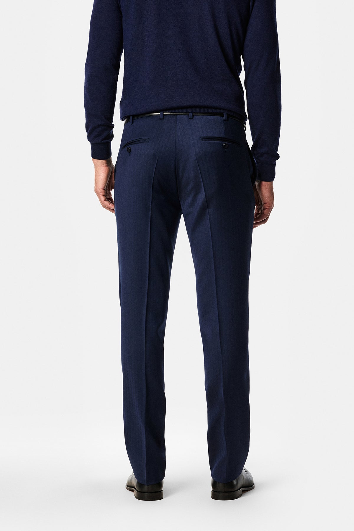 Koyu Lacivert 7 Drop Slim Fit Dar Kesim %100 Yün Desenli Klasik Kumaş Pantolon