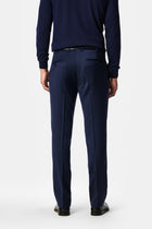 Koyu Lacivert 7 Drop Slim Fit Dar Kesim %100 Yün Desenli Klasik Kumaş Pantolon
