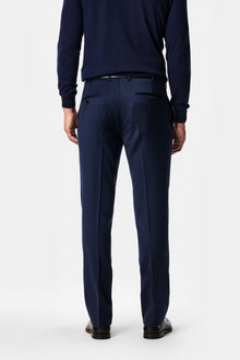 Koyu Lacivert 7 Drop Slim Fit Dar Kesim %100 Yün Desenli Klasik Kumaş Pantolon