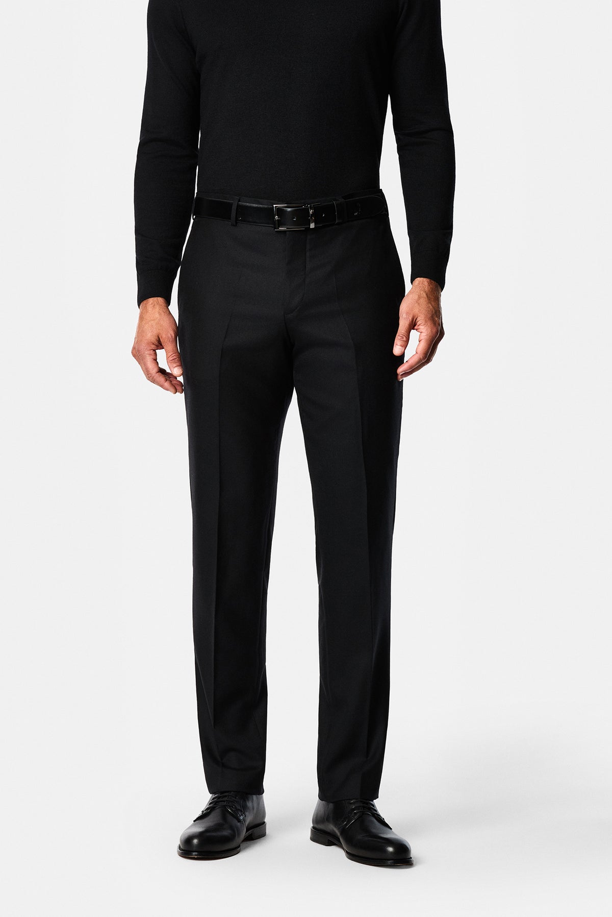 Siyah 6 Drop Regular Fit Düz Yün Klasik Pantolon