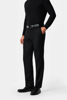 Siyah 6 Drop Regular Fit Düz Yün Klasik Pantolon