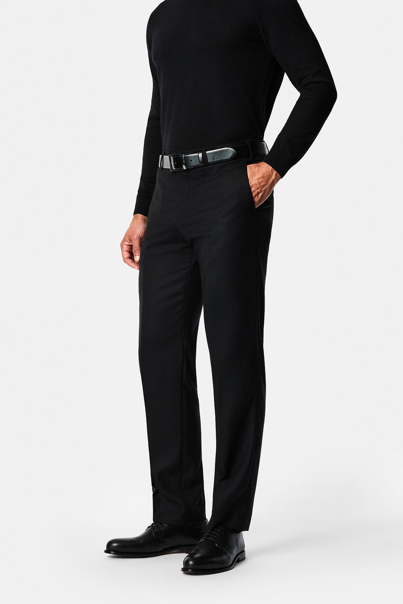 Siyah 6 Drop Regular Fit Düz Yün Klasik Pantolon