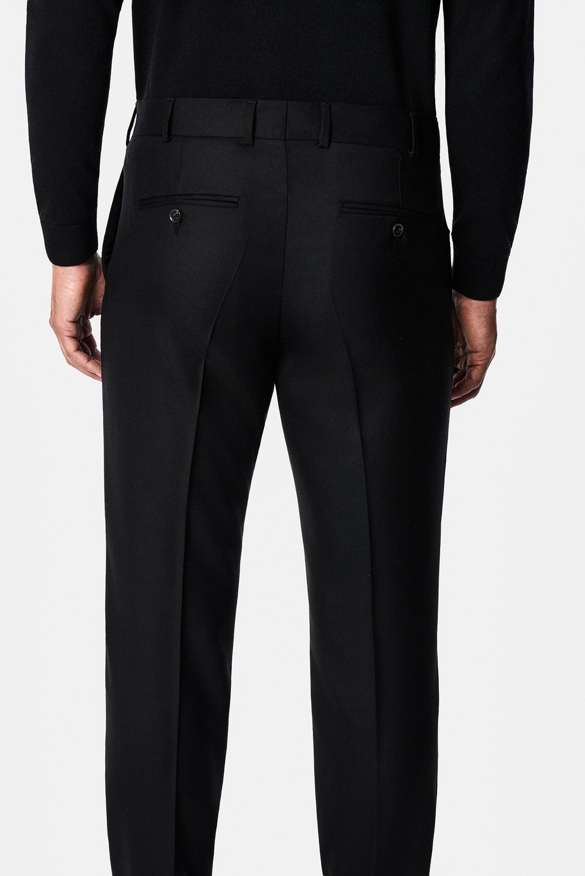 Siyah 6 Drop Regular Fit Düz Yün Klasik Pantolon