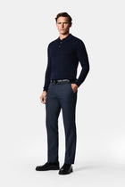 Koyu Lacivert 7 Drop Slim Fit Armürlü Yünlü Klasik Pantolon