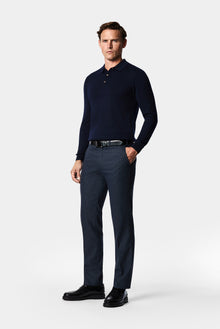 Koyu Lacivert 7 Drop Slim Fit Armürlü Yünlü Klasik Pantolon