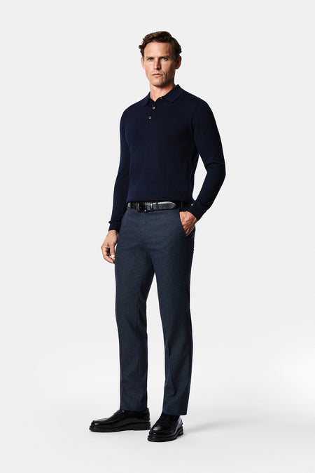 Koyu Lacivert 7 Drop Slim Fit Armürlü Yünlü Klasik Pantolon