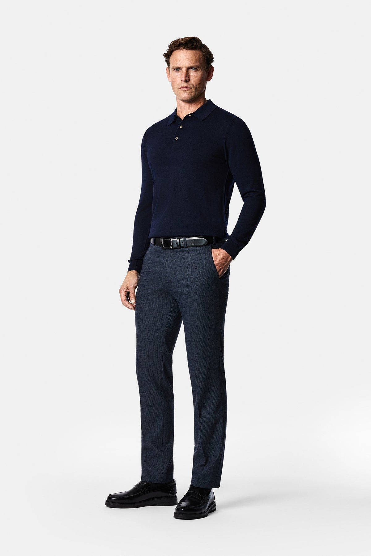 Koyu Lacivert 7 Drop Slim Fit Armürlü Yünlü Klasik Pantolon