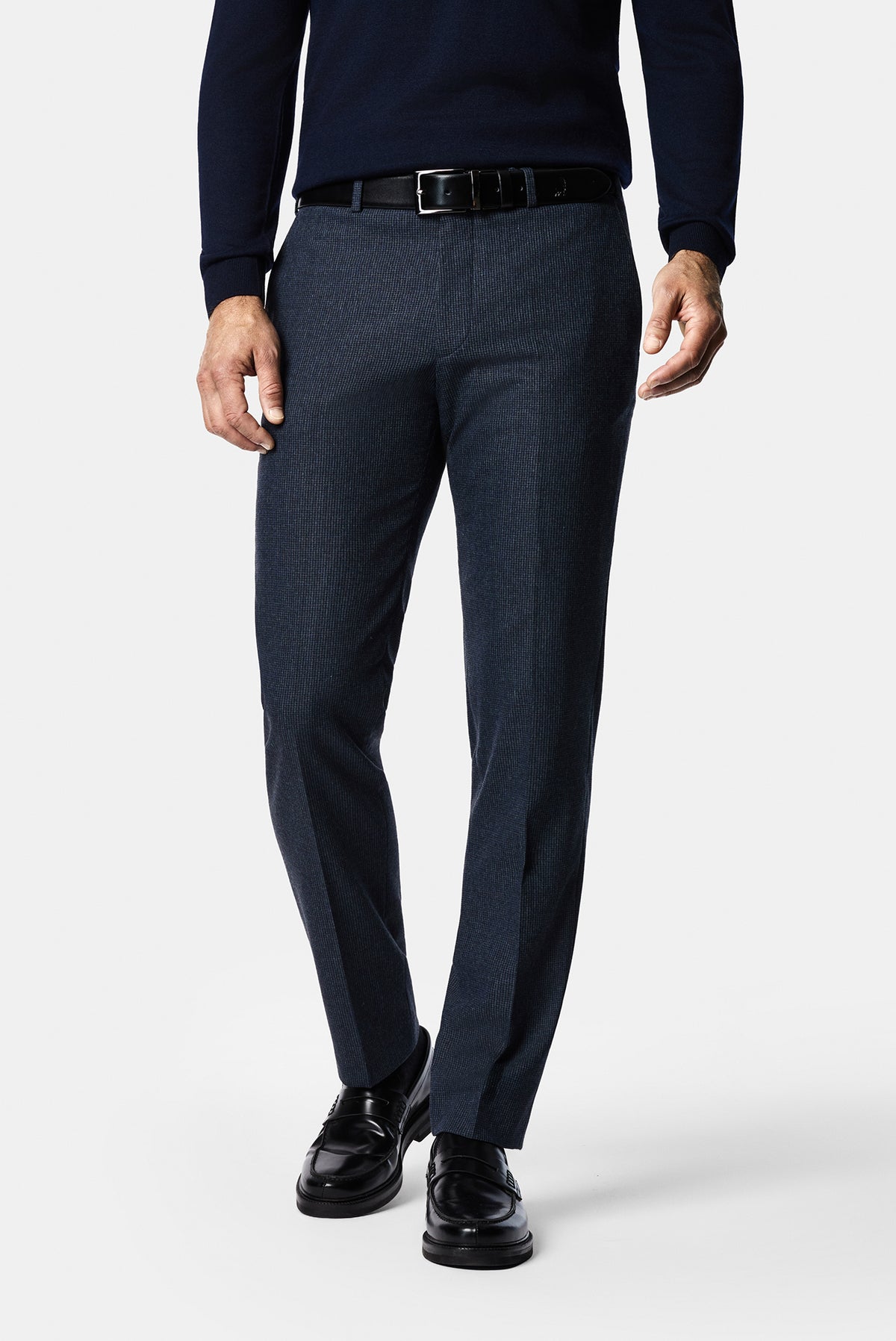 Koyu Lacivert 7 Drop Slim Fit Armürlü Yünlü Klasik Pantolon