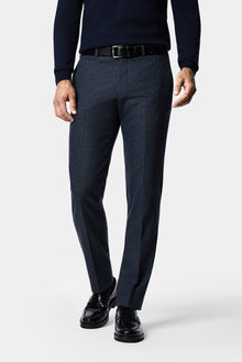 Koyu Lacivert 7 Drop Slim Fit Armürlü Yünlü Klasik Pantolon