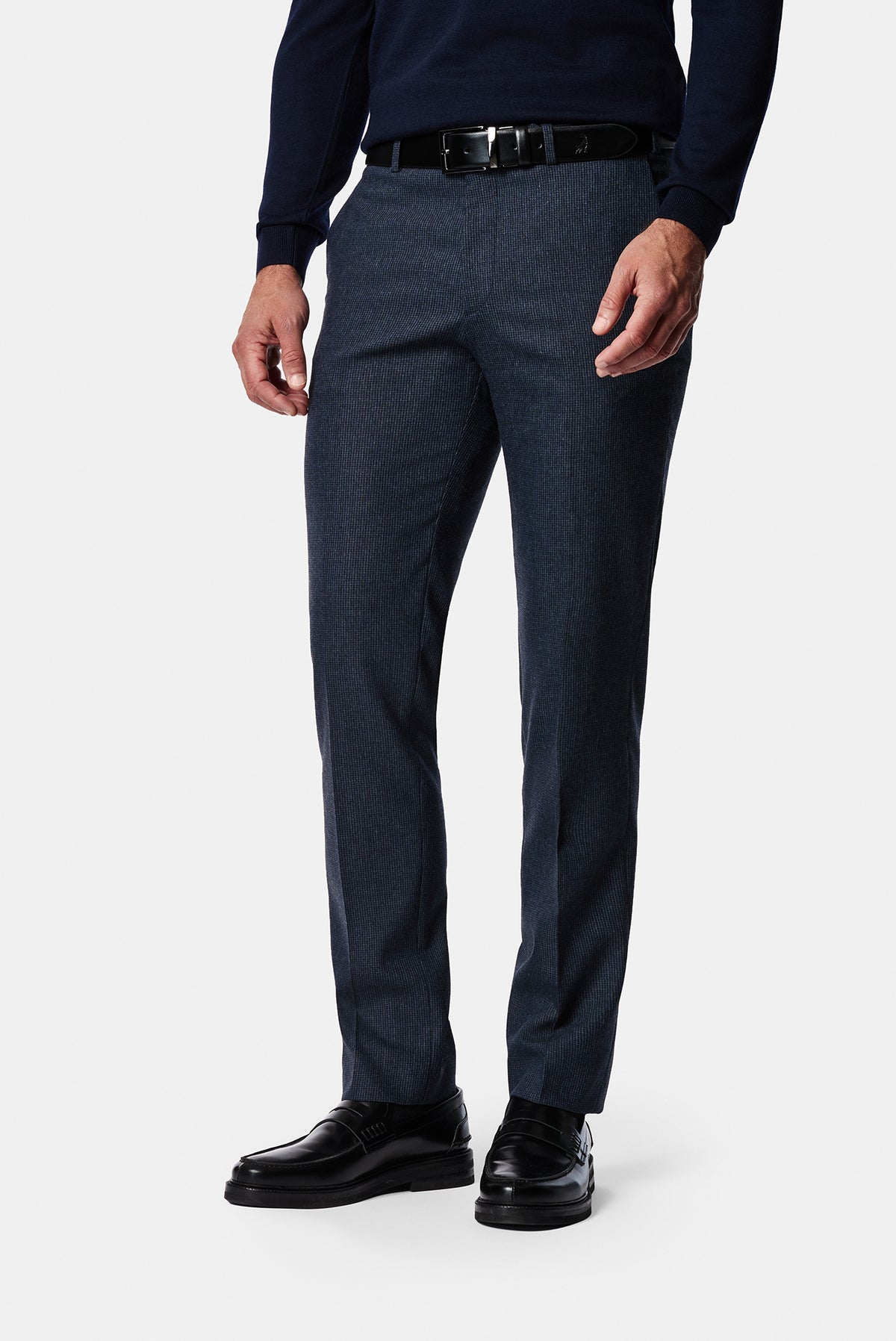 Koyu Lacivert 7 Drop Slim Fit Armürlü Yünlü Klasik Pantolon