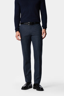 Koyu Lacivert 7 Drop Slim Fit Armürlü Yünlü Klasik Pantolon