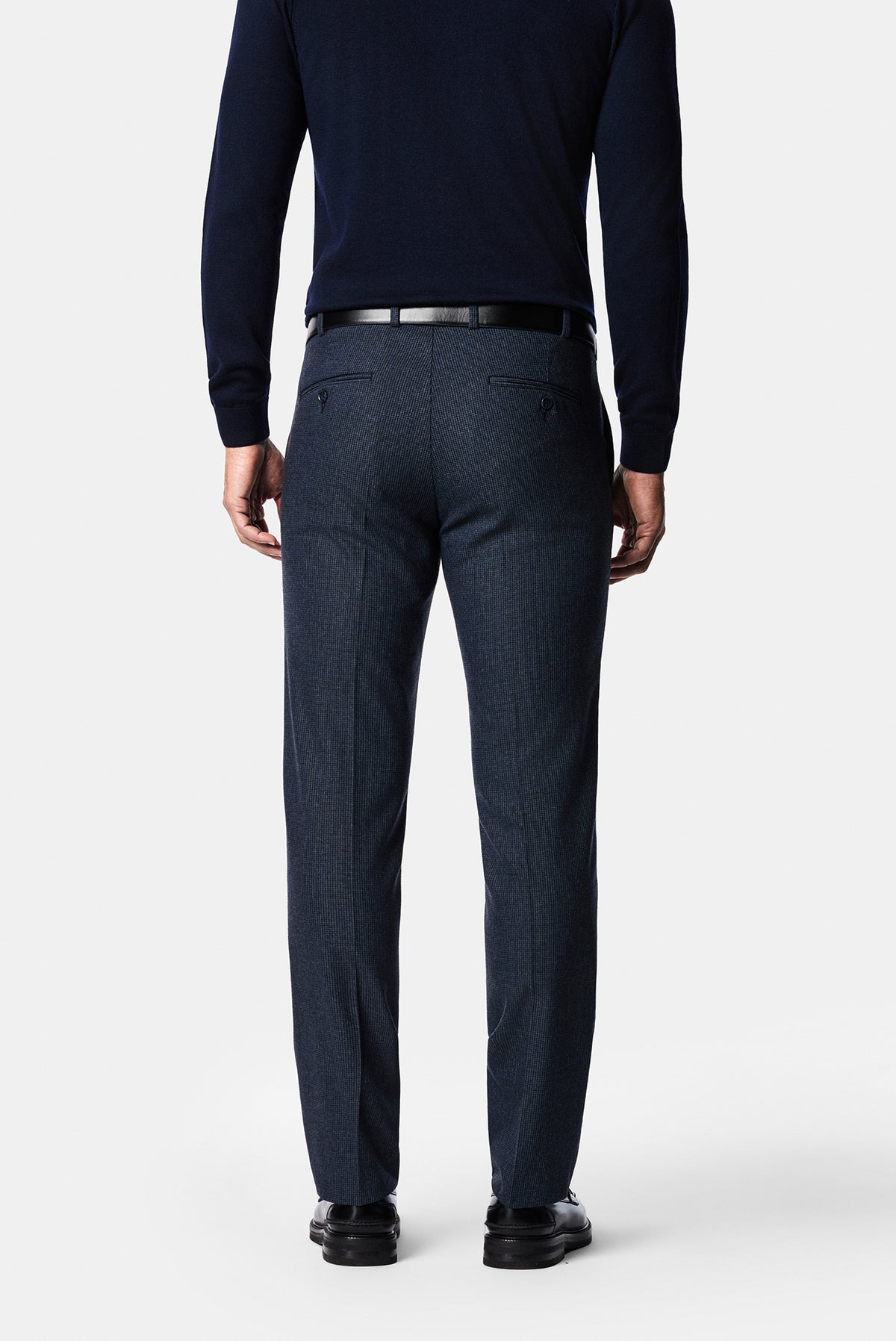 Koyu Lacivert 7 Drop Slim Fit Armürlü Yünlü Klasik Pantolon