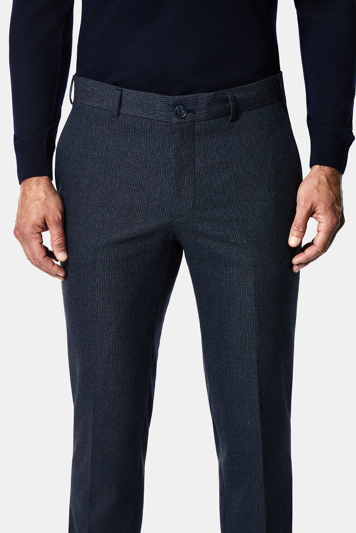 Koyu Lacivert 7 Drop Slim Fit Armürlü Yünlü Klasik Pantolon