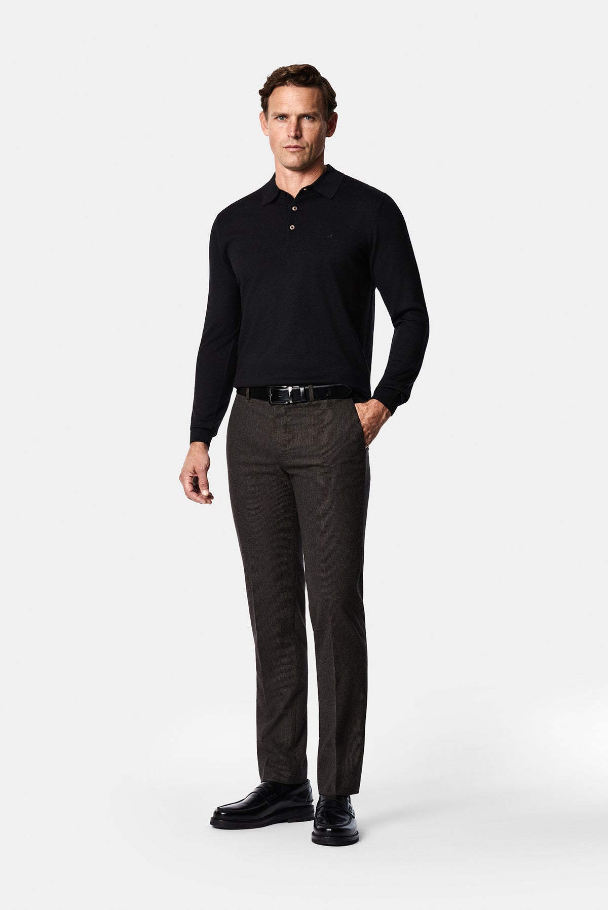 Orta Kahve 7 Drop Slim Fit Armürlü Yünlü Klasik Pantolon