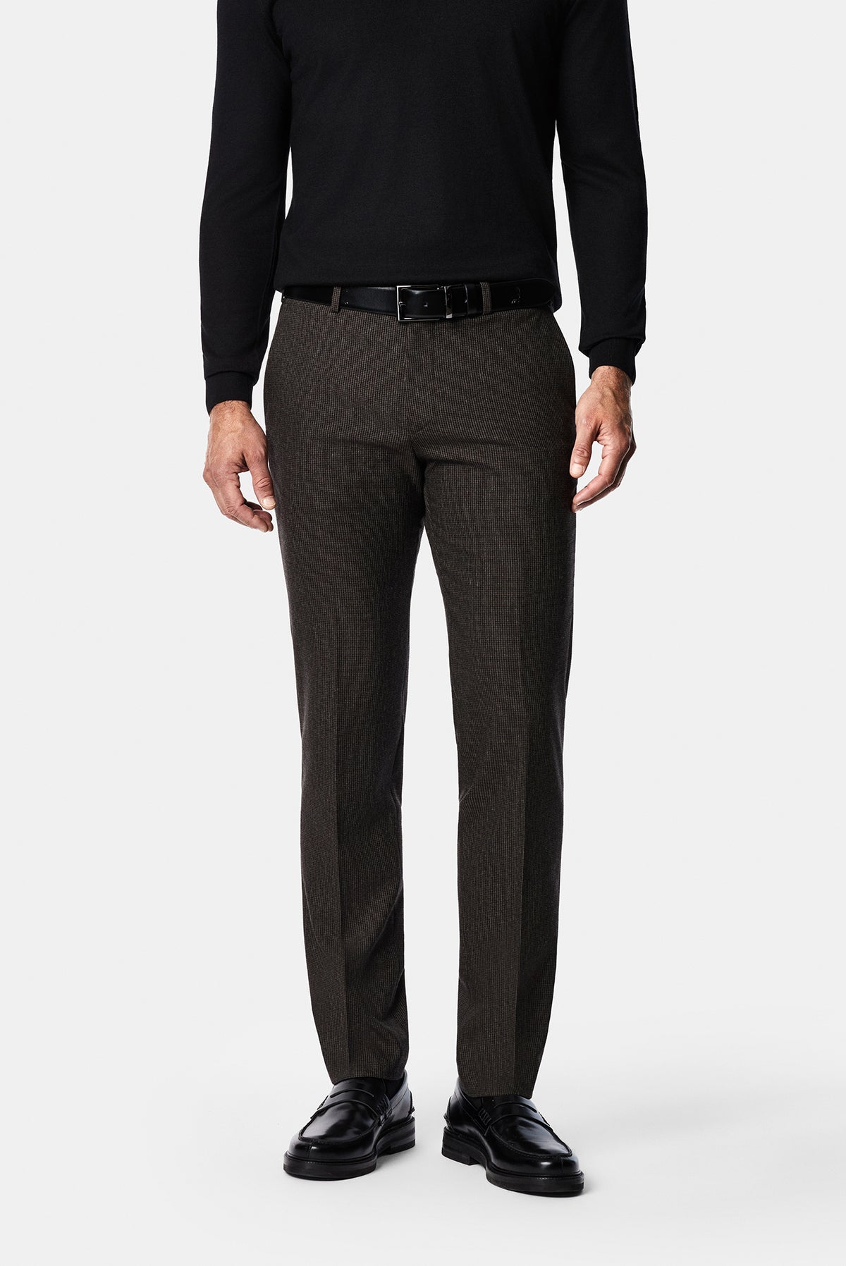 Orta Kahve 7 Drop Slim Fit Armürlü Yünlü Klasik Pantolon