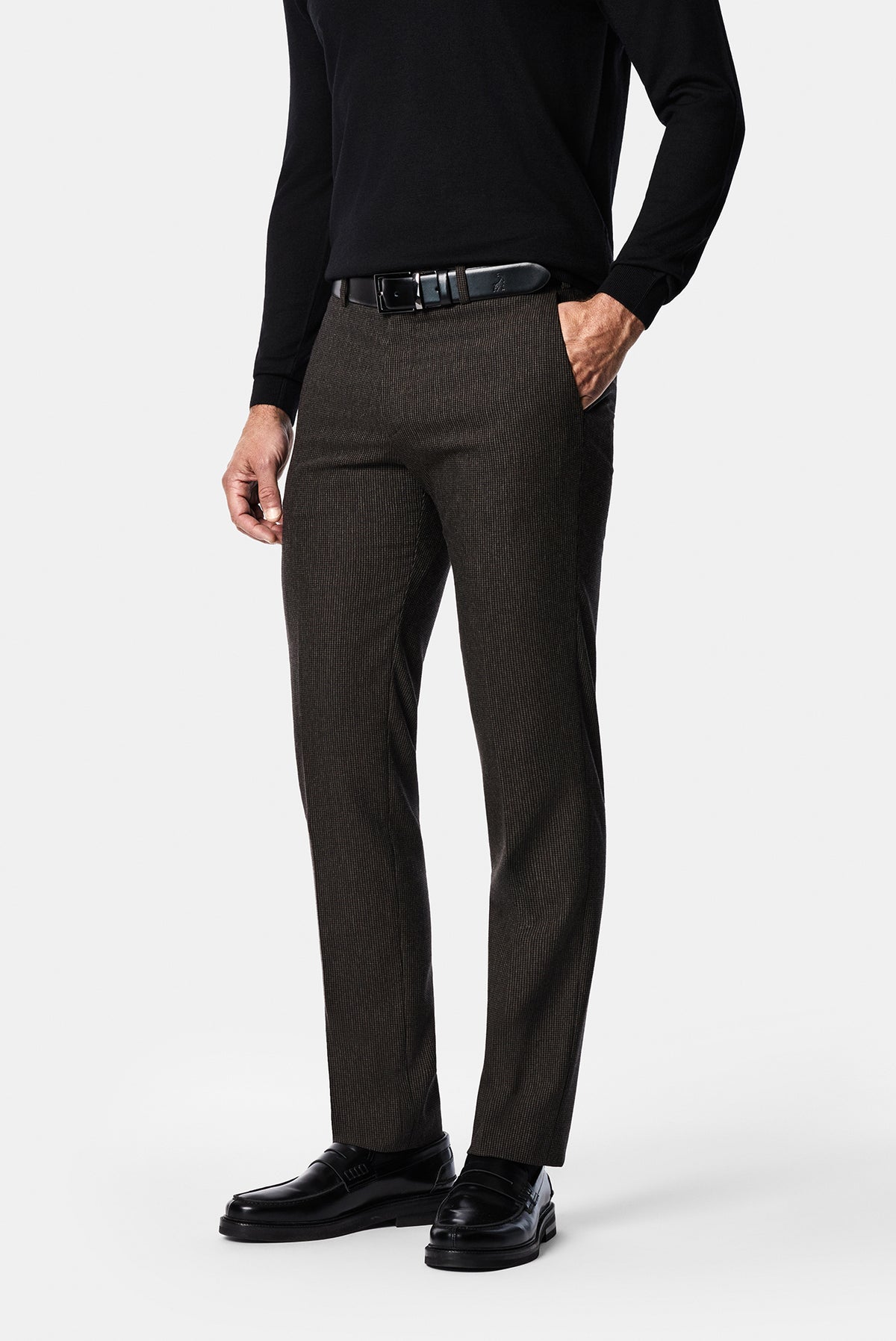 Orta Kahve 7 Drop Slim Fit Armürlü Yünlü Klasik Pantolon