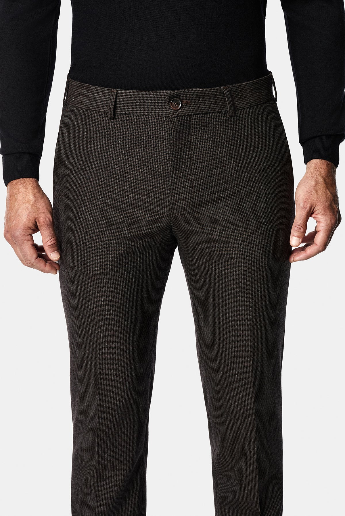 Orta Kahve 7 Drop Slim Fit Armürlü Yünlü Klasik Pantolon
