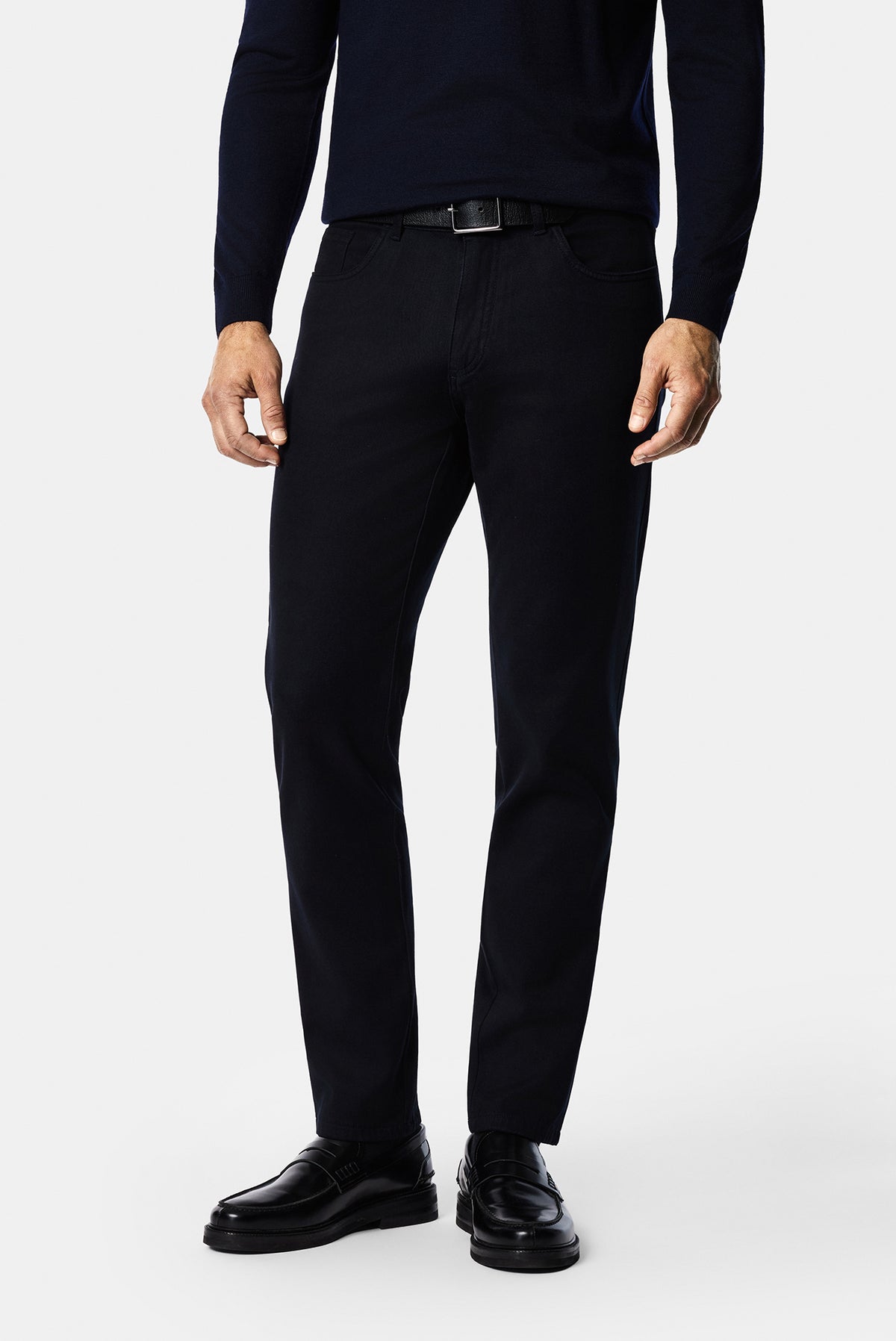 Koyu Lacivert Slim Fit Dar Kesim Lyocell Karışımlı 5 Cep Kanvas / Chino Pantolon