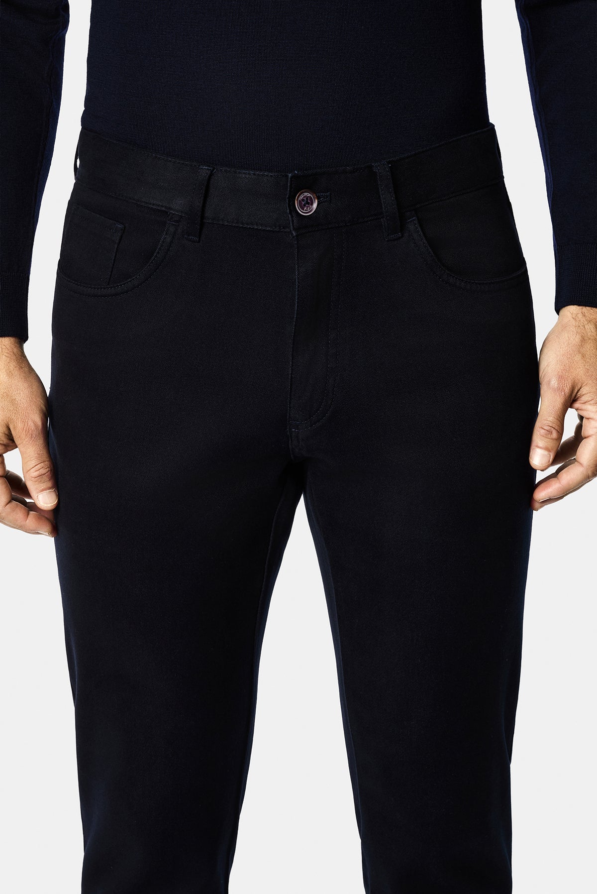 Koyu Lacivert Slim Fit Dar Kesim Lyocell Karışımlı 5 Cep Kanvas / Chino Pantolon
