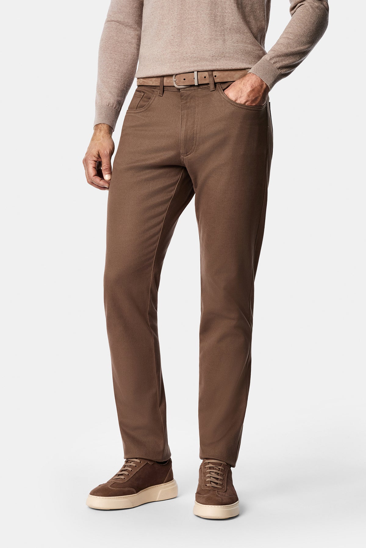 Koyu Bej Slim Fit Dar Kesim Lyocell Karışımlı 5 Cep Kanvas / Chino Pantolon