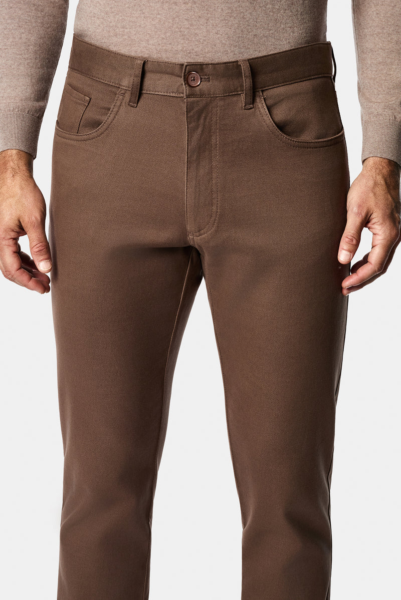 Koyu Bej Slim Fit Dar Kesim Lyocell Karışımlı 5 Cep Kanvas / Chino Pantolon