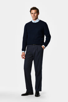 Koyu Lacivert Straight Wide Leg Modal Karışımlı Pileli Desenli Pantolon