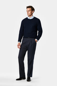 Koyu Lacivert Straight Wide Leg Modal Karışımlı Pileli Desenli Pantolon