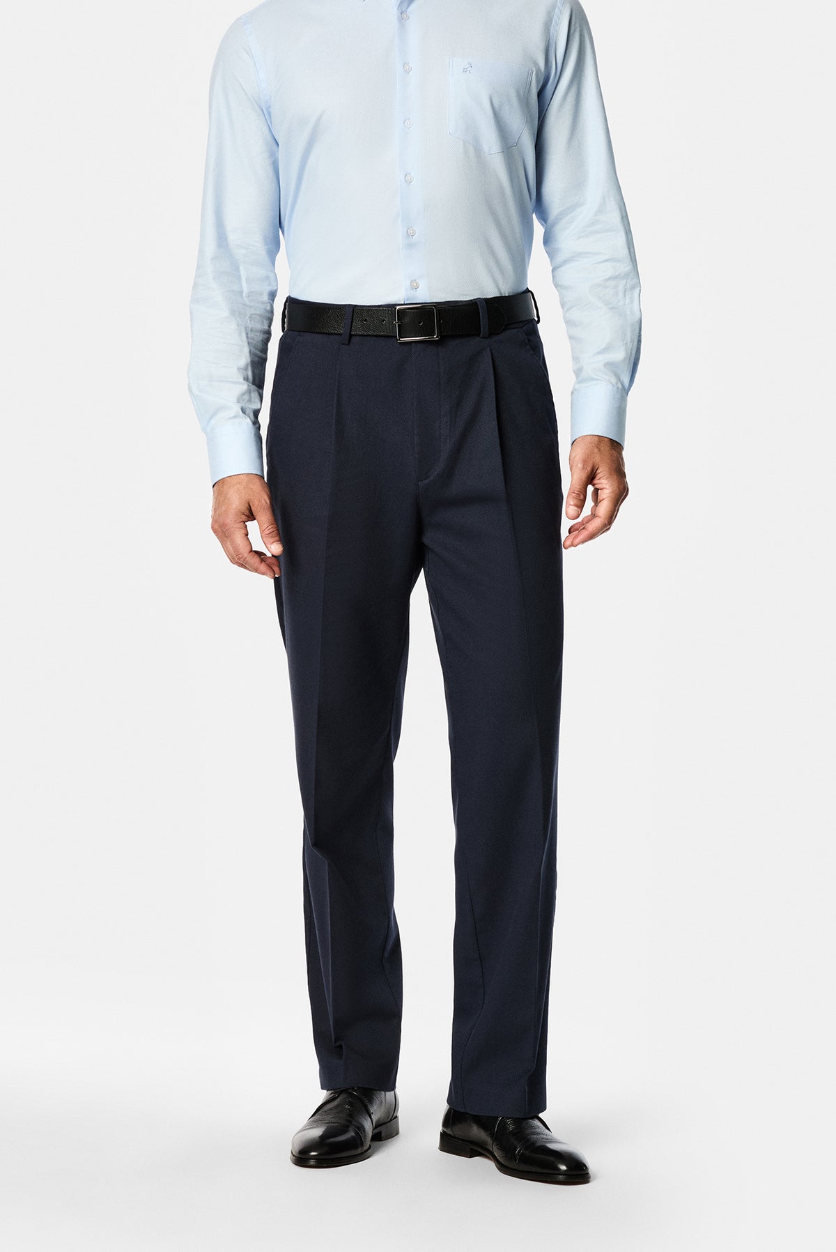 Koyu Lacivert Straight Wide Leg Modal Karışımlı Pileli Desenli Pantolon