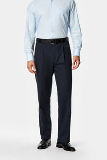 Koyu Lacivert Straight Wide Leg Modal Karışımlı Pileli Desenli Pantolon