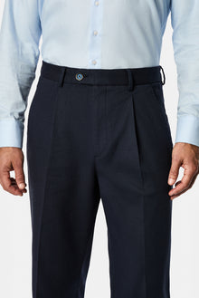 Koyu Lacivert Straight Wide Leg Modal Karışımlı Pileli Desenli Pantolon