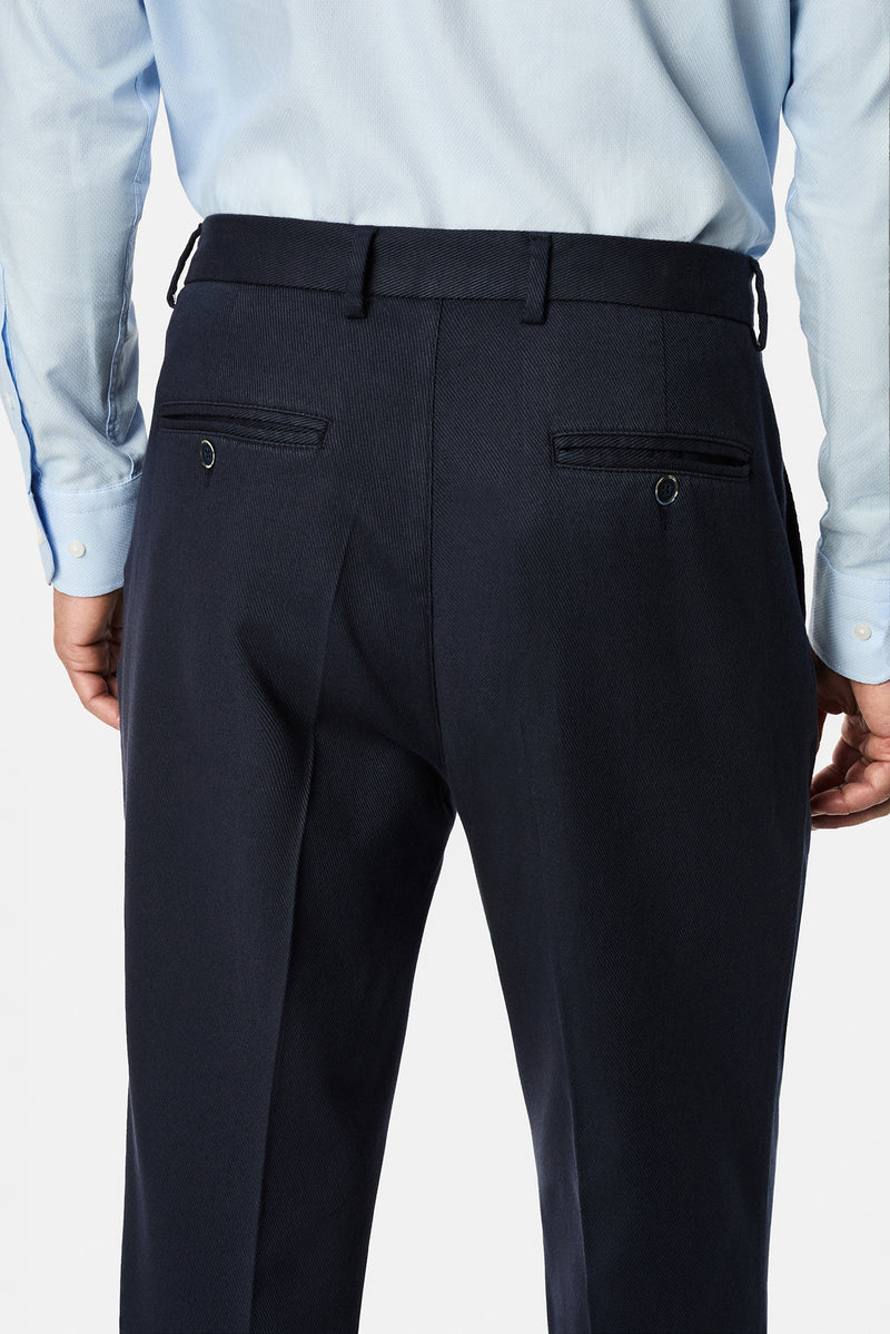 Koyu Lacivert Straight Wide Leg Modal Karışımlı Pileli Desenli Pantolon