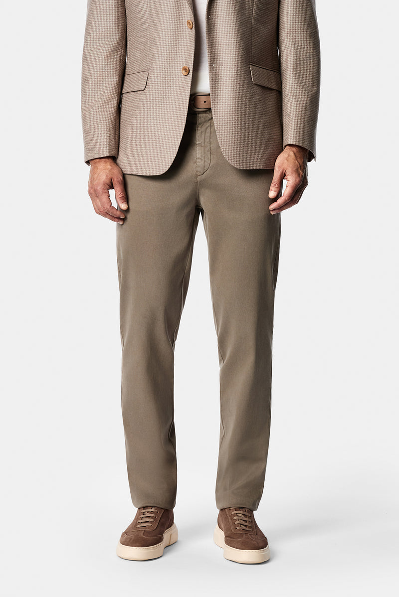 Orta Haki Relaxed Fit Rahat Kesim Lyocell Karışımlı 5 Cep Kanvas / Chino Pantolon