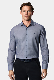 Koyu Lacivert Uzun Kol Slim Fit Pamuk Armürlü Gömlek