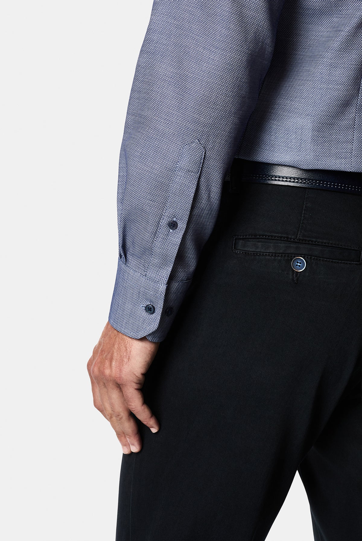 Koyu Lacivert Uzun Kol Slim Fit Pamuk Armürlü Gömlek