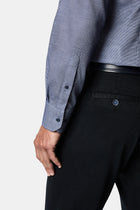 Koyu Lacivert Uzun Kol Slim Fit Pamuk Armürlü Gömlek