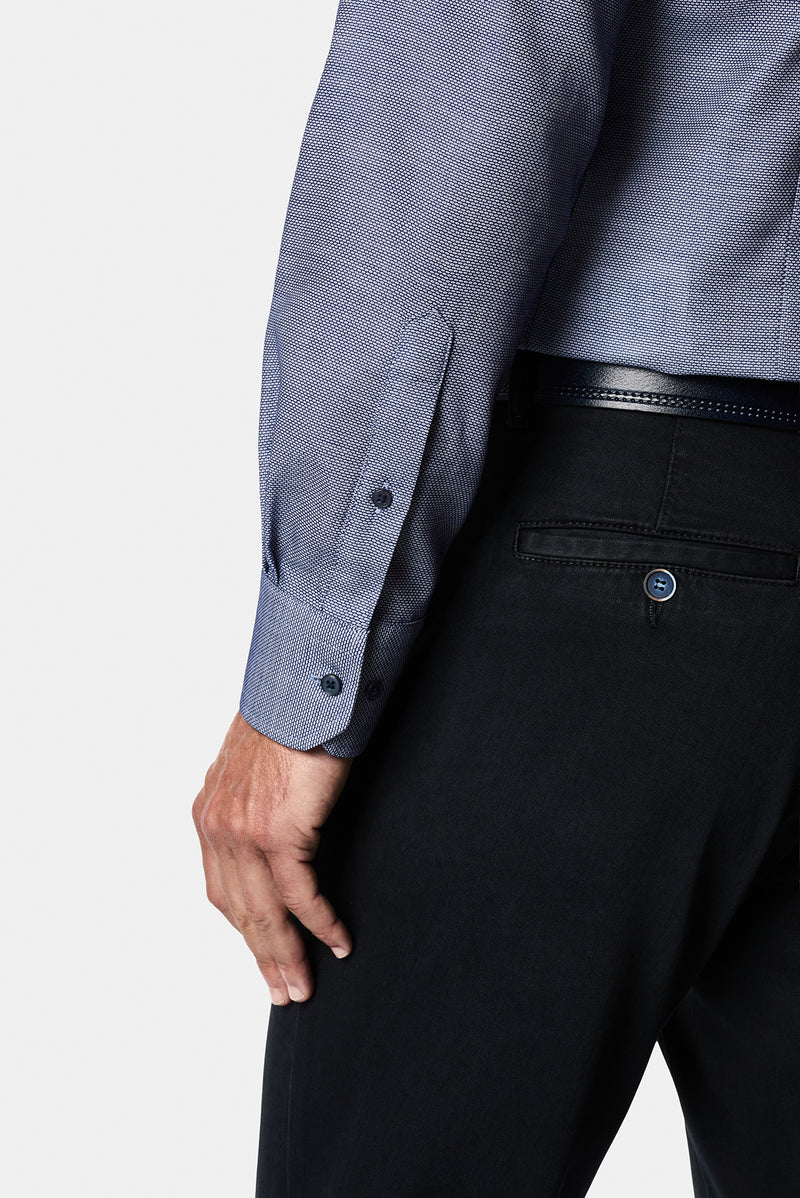 Koyu Lacivert Uzun Kol Slim Fit Pamuk Armürlü Gömlek