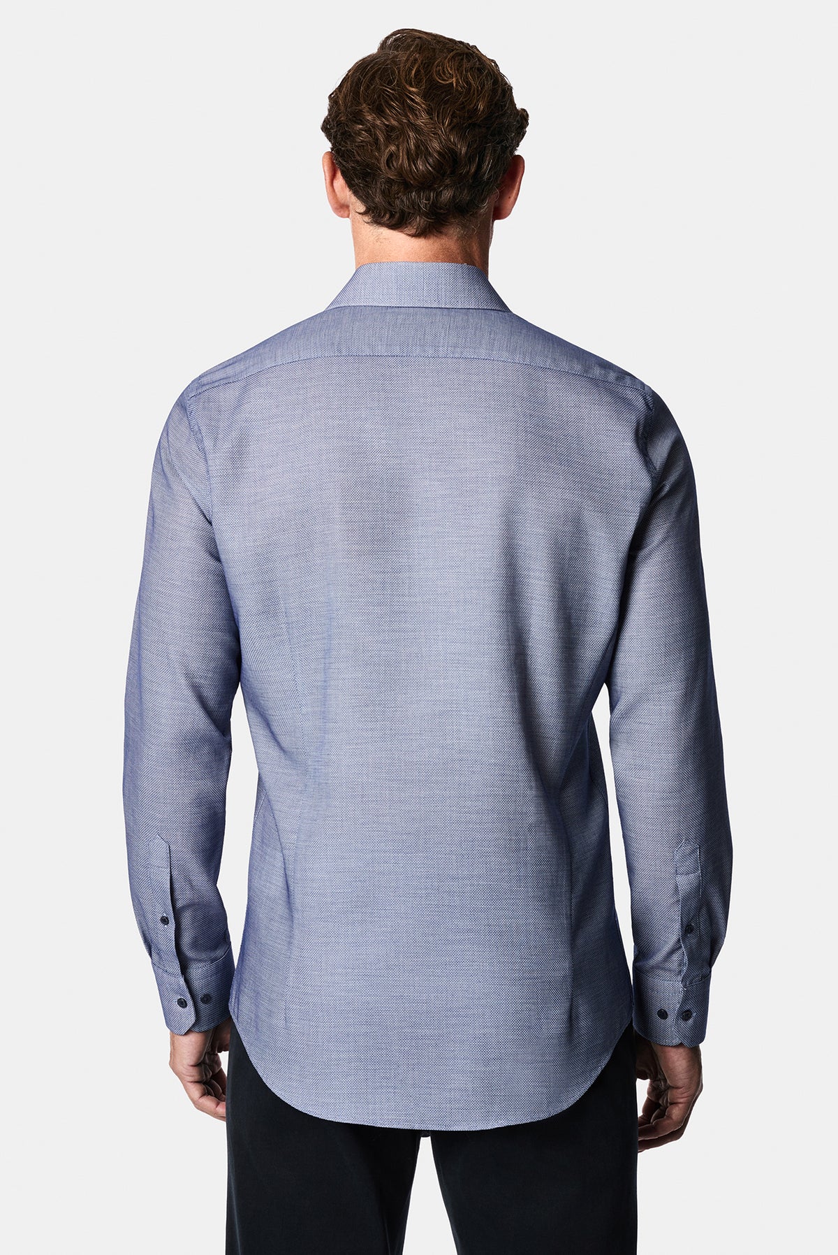 Koyu Lacivert Uzun Kol Slim Fit Pamuk Armürlü Gömlek