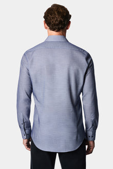 Koyu Lacivert Uzun Kol Slim Fit Pamuk Armürlü Gömlek
