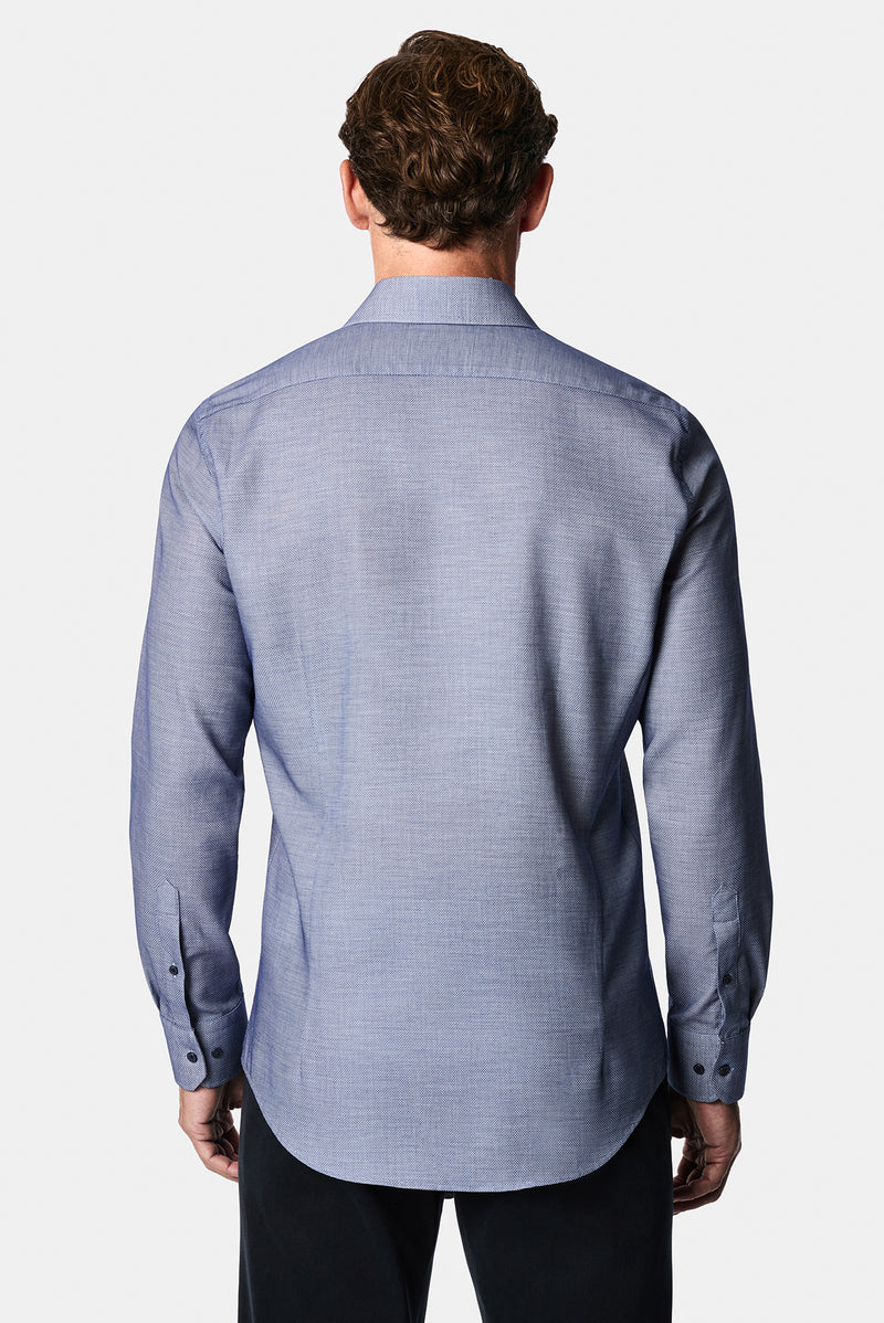 Koyu Lacivert Uzun Kol Slim Fit Pamuk Armürlü Gömlek