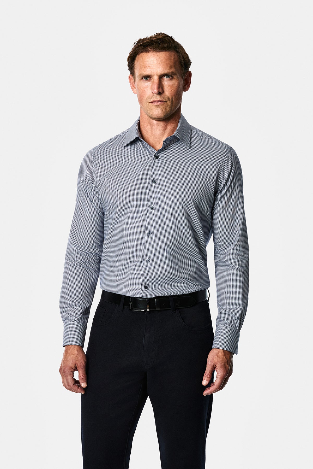 Koyu Lacivert Uzun Kol Slim Fit Klasik Yaka Ekose %100 Pamuk Gömlek